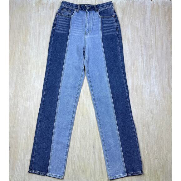 PacSun Eco Blue Two-Tone 90's Boyfriend High Rise Vertical Seam Denim Jeans 28 - Picture 15 of 16
